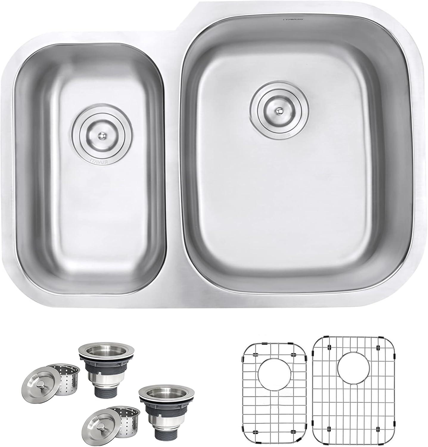 Ruvati 29-inch Undermount 40/60 Double Bowl 16 Gauge Stainless Steel Kitchen Sink