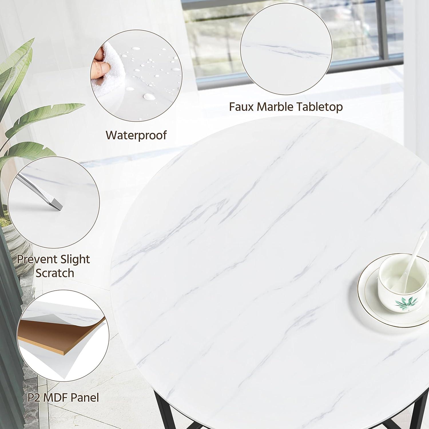 Yaheetech Faux Marble Coffee Table, Modern Round Accent Table with X-Base & Metal Frame, 35.5in Center Tables for Living Room & Dining Room, White and Black