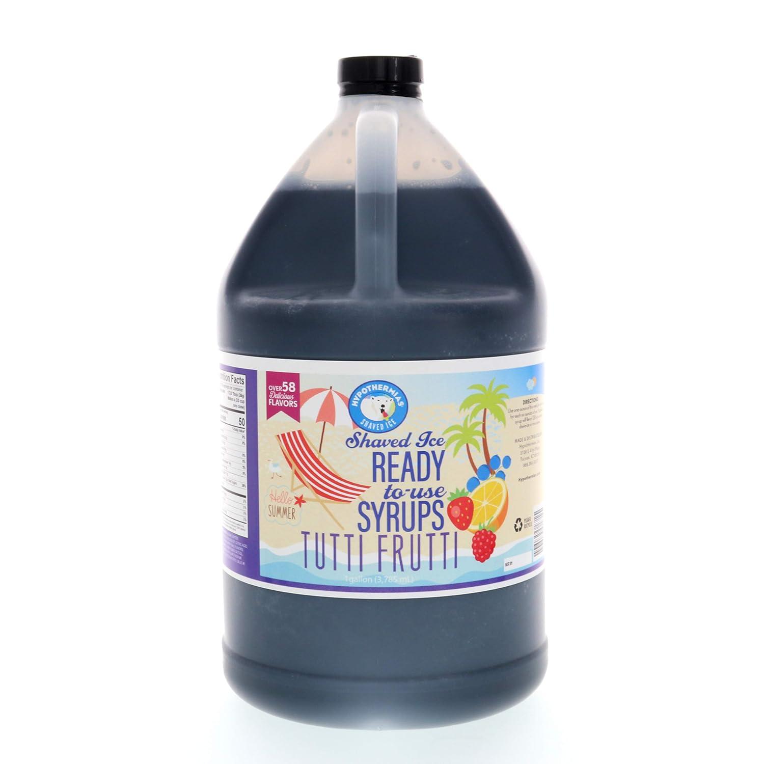 Hypothermias |Tutti Frutti| Ready to Use | Hawaiian Shaved Ice or Snow Cone Syrup Gallon (128 Fl. Oz), 100 % Pure Cane Sugar