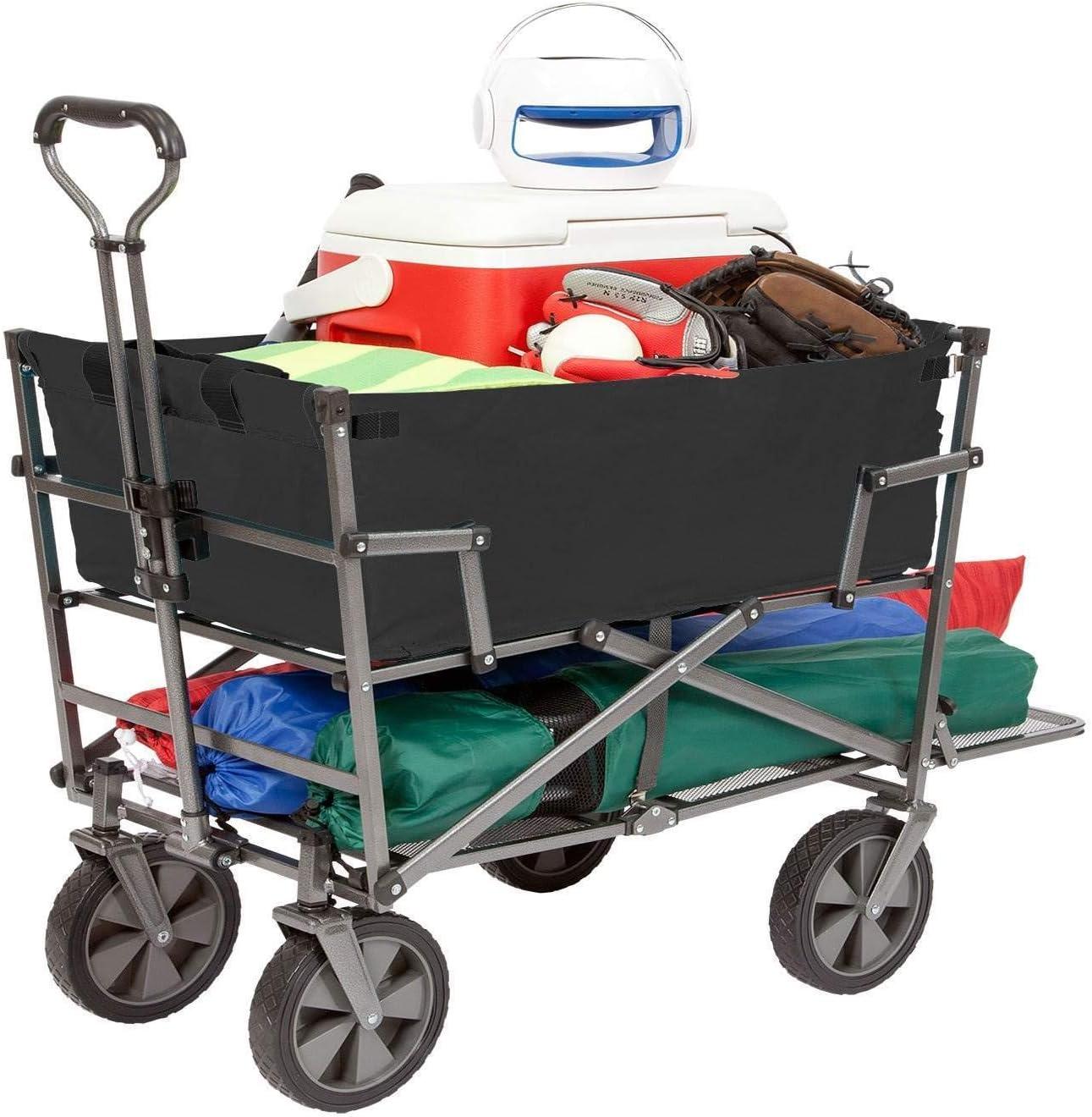Mac Sports Double Decker Wagon: Black - Collapsible Outdoor Utility Garden Cart, 150 Lb Capacity, 32.5 x 17.5 x 10.5"