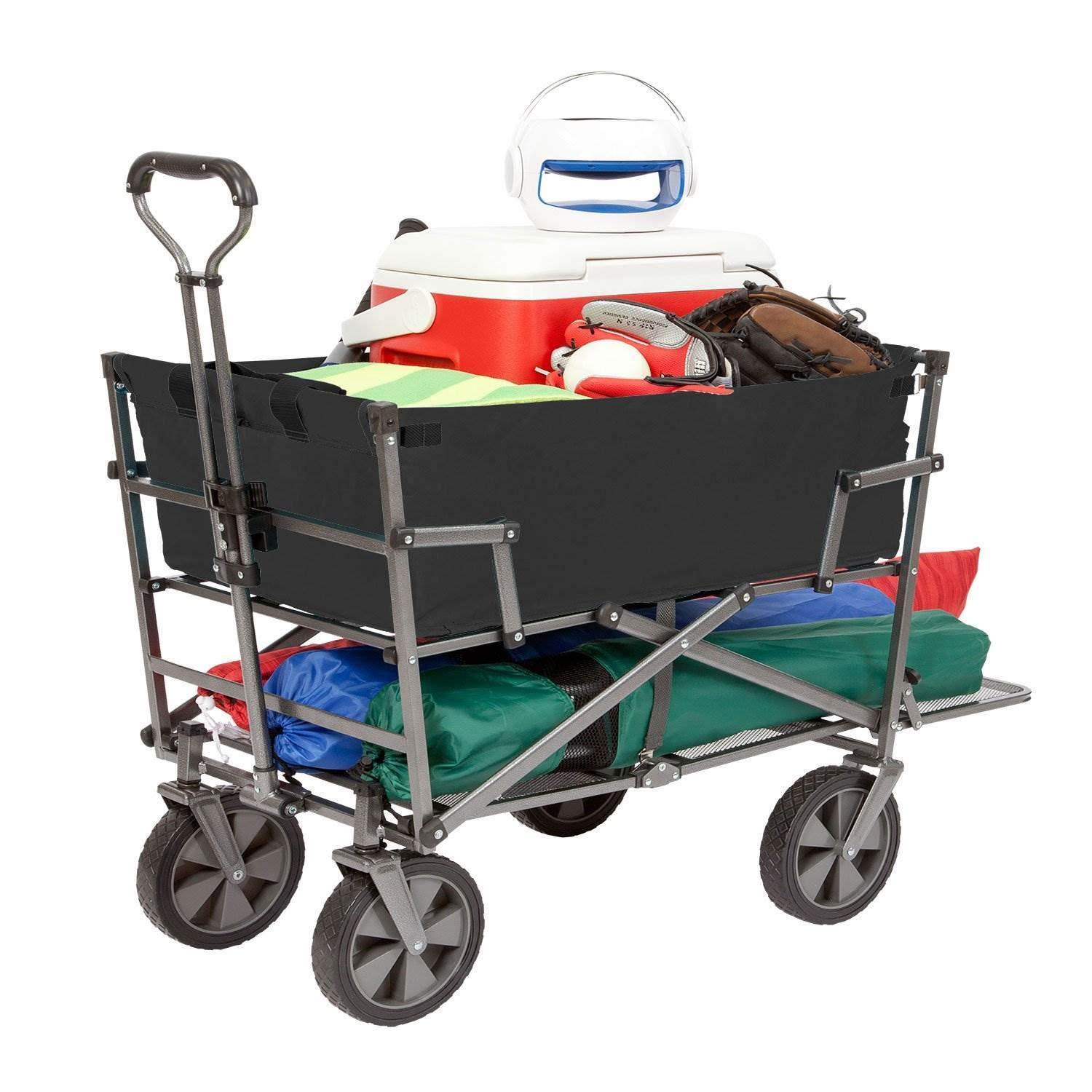 Mac Sports Double Decker Wagon: Black - Collapsible Outdoor Utility Garden Cart, 150 Lb Capacity, 32.5 x 17.5 x 10.5"