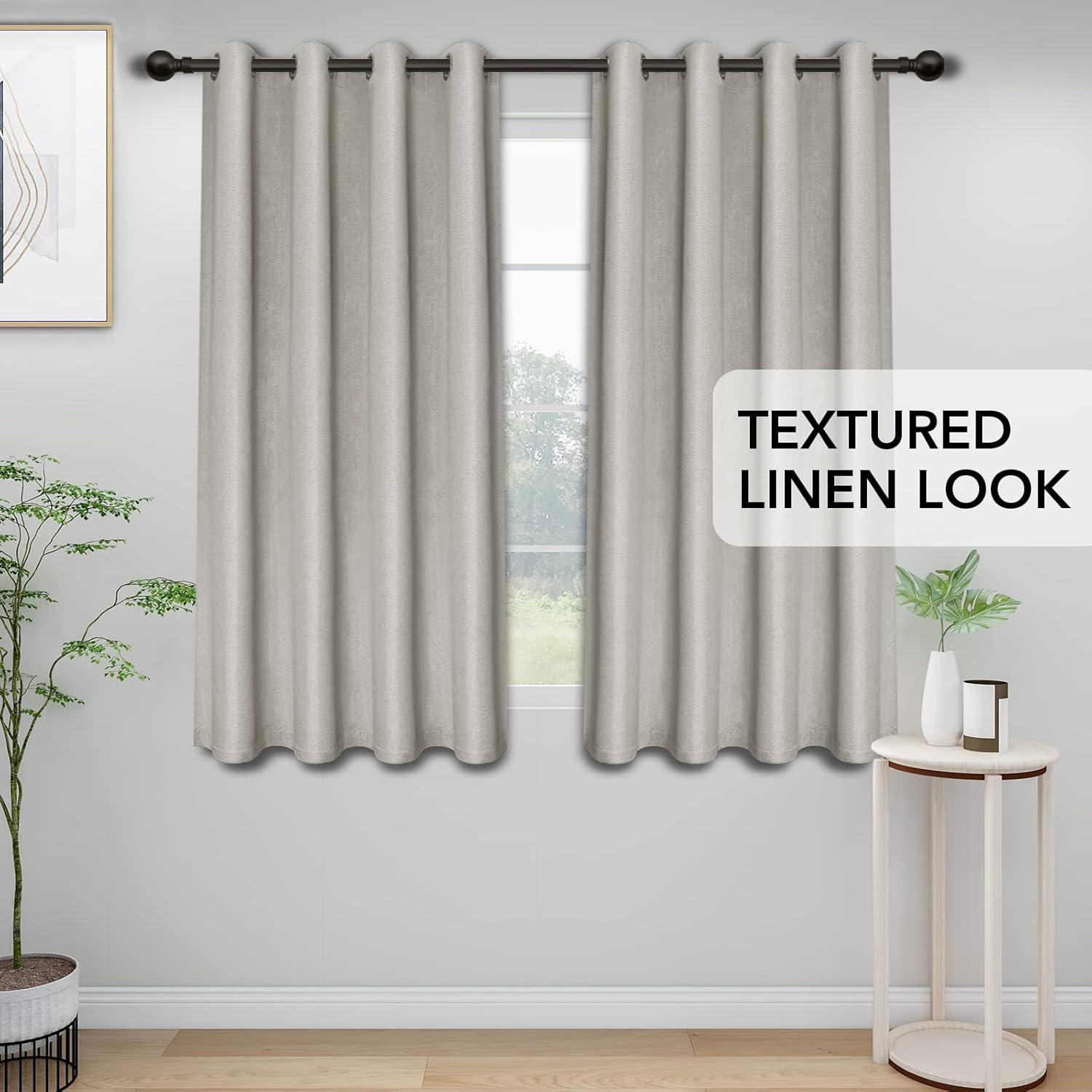 Natural Linen Blackout Grommet Window Curtains 84 Inch Set