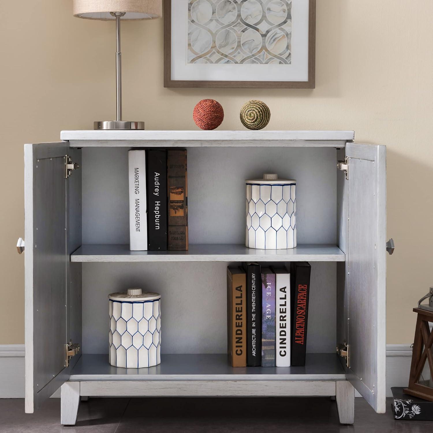 Silver Leaf Mirrored Diamond Filigree Entryway Cabinet