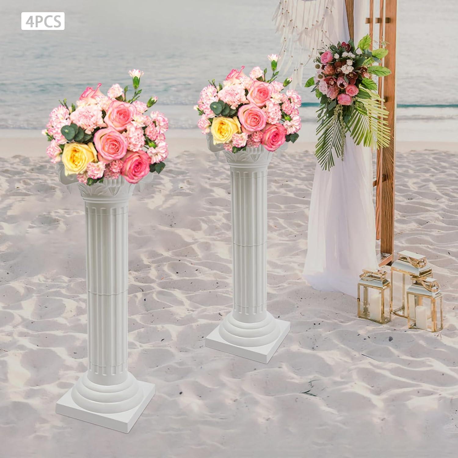 Roman Columns Plastic Wedding Stand Pillar Greek Statue Plant Stand Elegant Event Party Decorative Pedestal Flower Pot Holder Decor (4Pcs, 11.81x35.43 Inch)