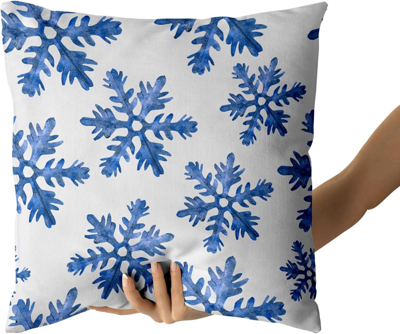 Set of 2 Merry Christmas Decorative Pillow Covers 18x18 inch,Blue Snow Winter with Snowflakes Falling White Crystal Double Sided Throw Pillow Covers Sofa Cushion Cover