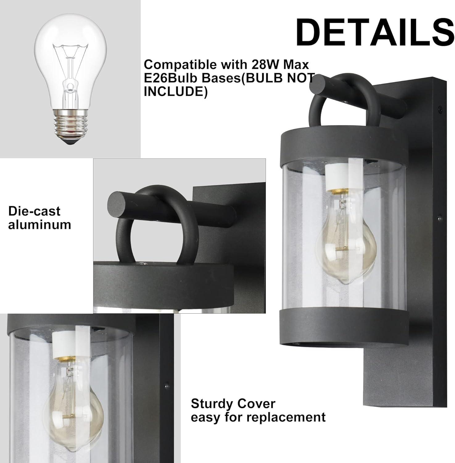 Modern Black Aluminum Outdoor Wall Lantern Sconce 2-Pack