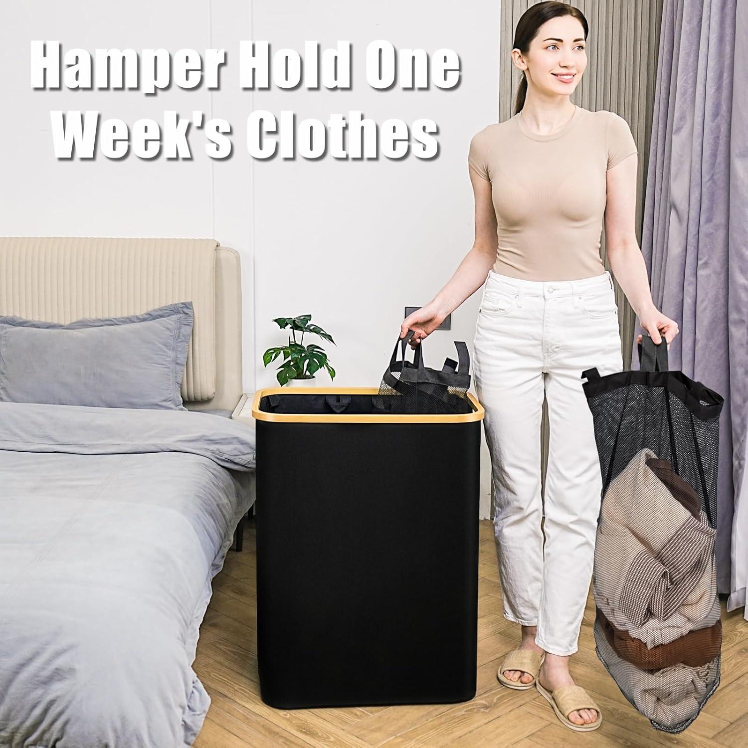 JASODI Laundry Hamper with Lid, 160L Extra Large Laundry Basket 3 Section Dirty Clothes Hamper for Laundry with Removable Laundry Bags