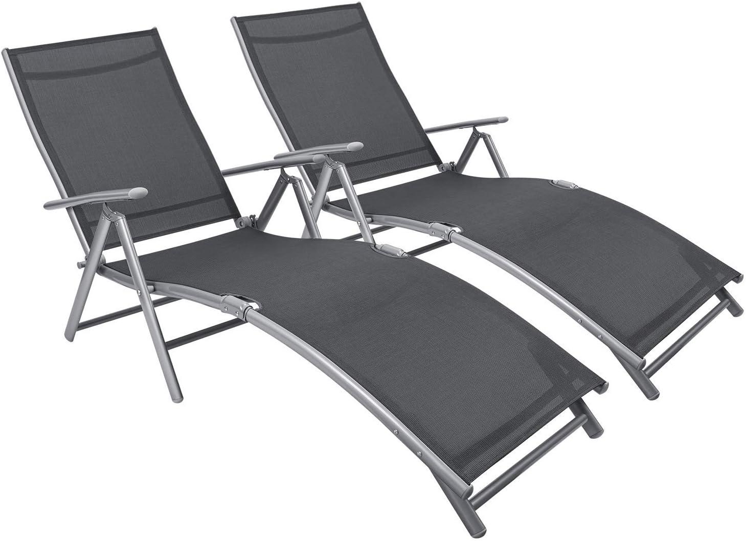 Gray Powder-Coated Steel Outdoor Chaise Lounge Chairs with Arms