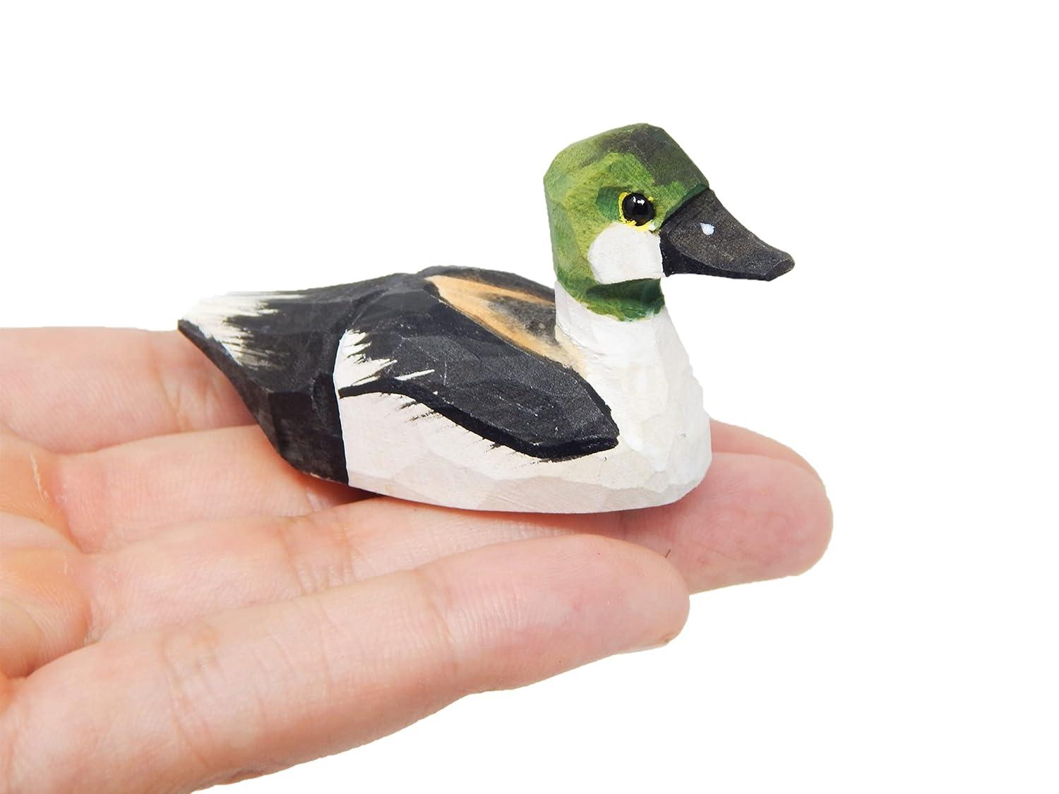 Goldeneye Duck Handmade Wood Figurine Carved Decoy Sculpture Home Decor Miniature Animal Art Garden Statue Collectible