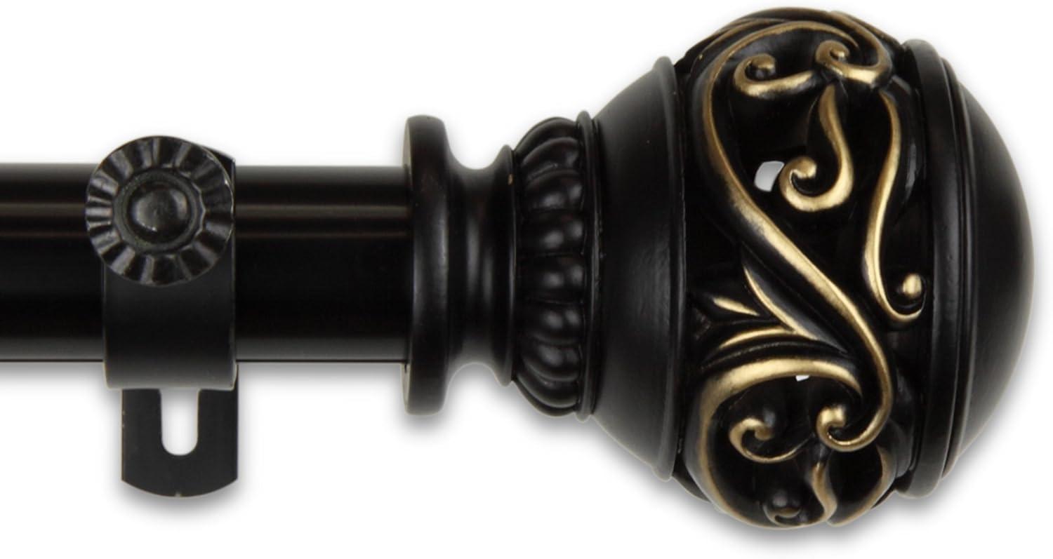 Black Steel Embossed Ball Curtain Pole with Ornate Finials