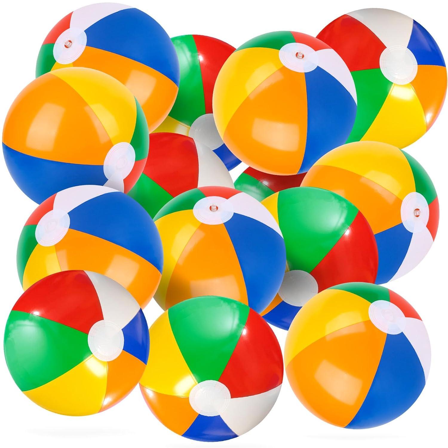 12" Mini Beach Balls Bulk (12 Pack) Summer Party Favors for Kids, Pool Toys
