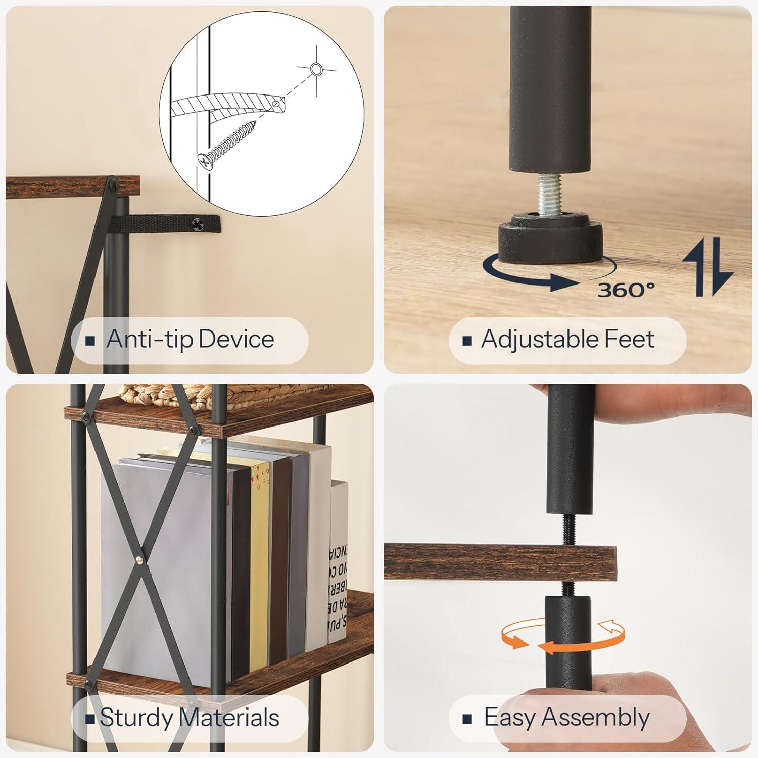 HOOBRO Corner Bookshelf, 5-Tier L-Shaped Bookcase, Industrial Open Display Shelf Tall Storage Organizer, Vertical Storage Rack, for Living Room, Home Office, Black BB60SJ01