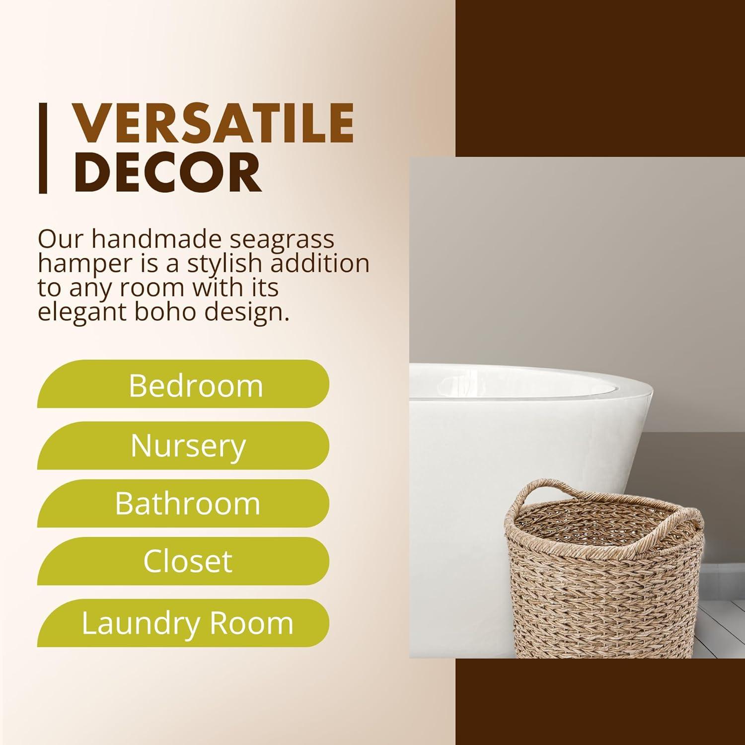 YOSITiuu Large Decorative Seagrass Storage Basket, Handmade, Seagrass Basket, Living Room, Blankets, Toy Bin, Extra Storage, Decorative Storage, Laundry Basket, Linens