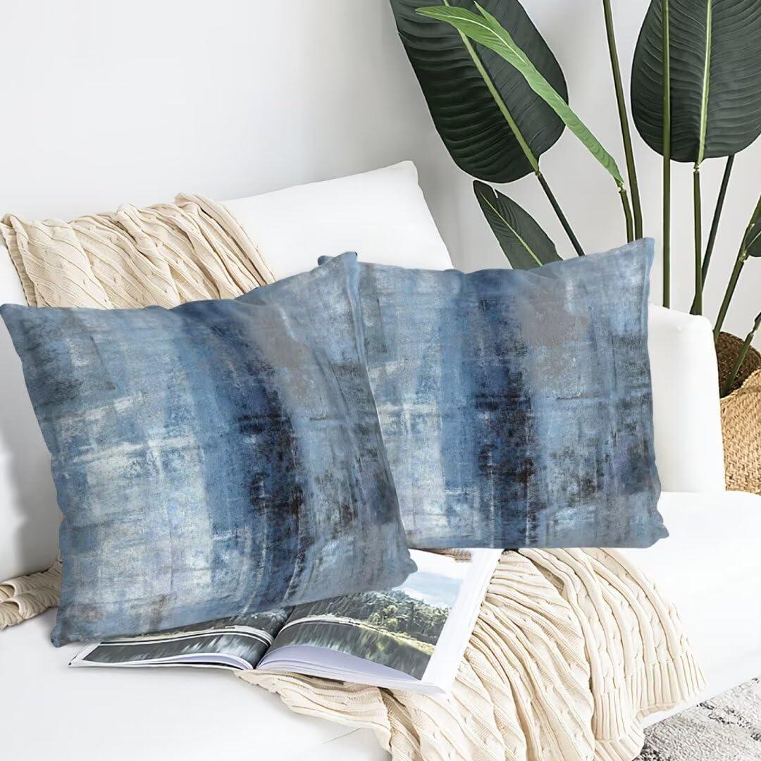 Blue and Gray Abstract Art Polyester Euro Pillowcase Set