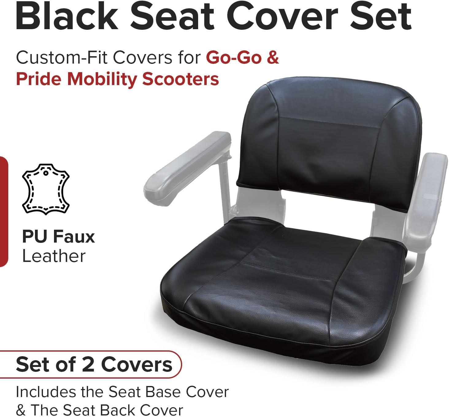 AlveyTech Black Seat Cover Set for Mobility Scooters, 4-Wheel Electric Scooter Wheelchair Covers