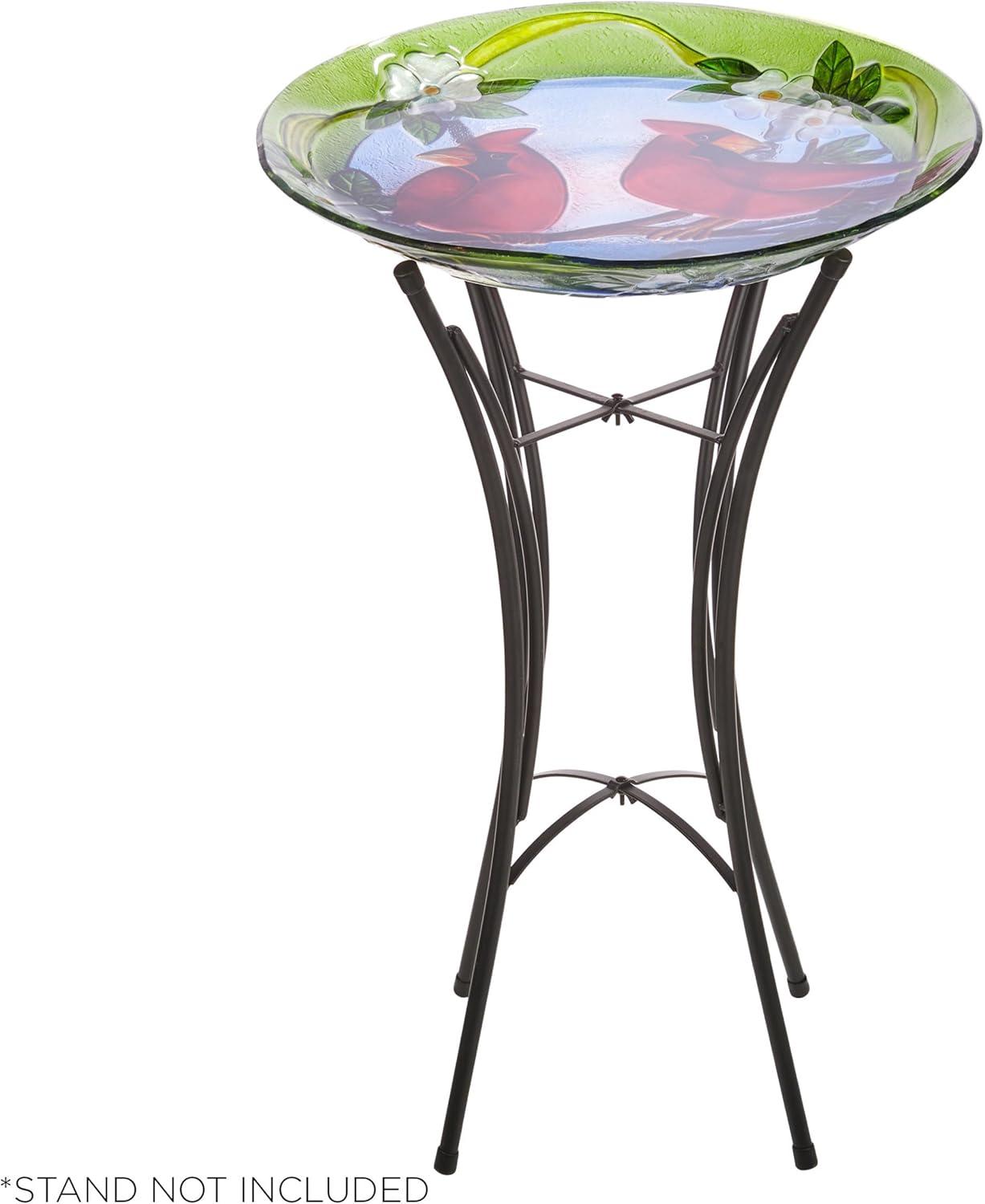 18" Glass Birdbath and Cardinal Bird Red - Alpine Corporation: Weather-Resistant, Freestanding Outdoor Decor