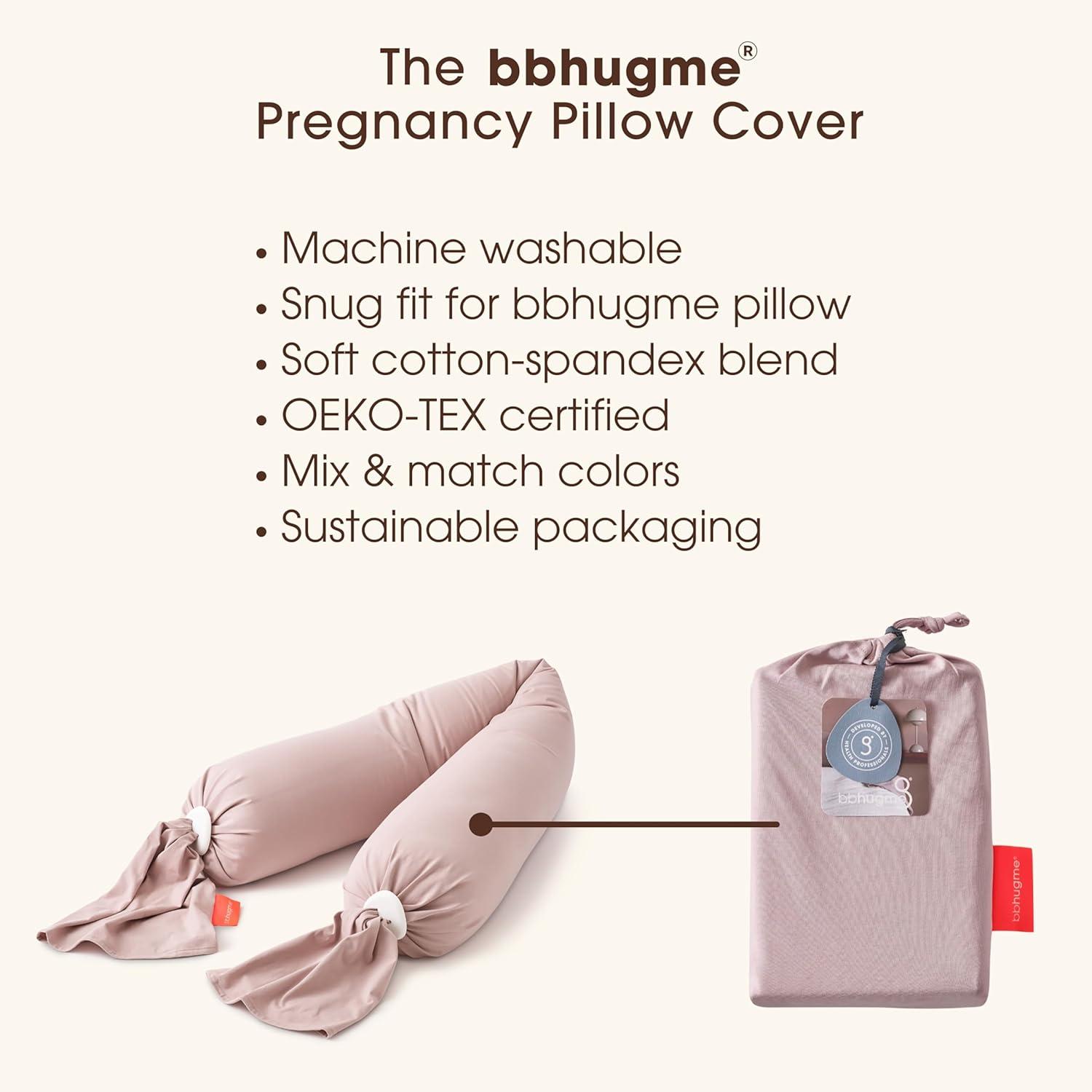 bbhugme Pregnancy Pillow Cover - Cotton Jersey Fabric - Fits bbhugme Pregnancy Pillow for Side Sleeping - Cover Only, Pregnancy Pillow Sold Separately, Dusty Pink