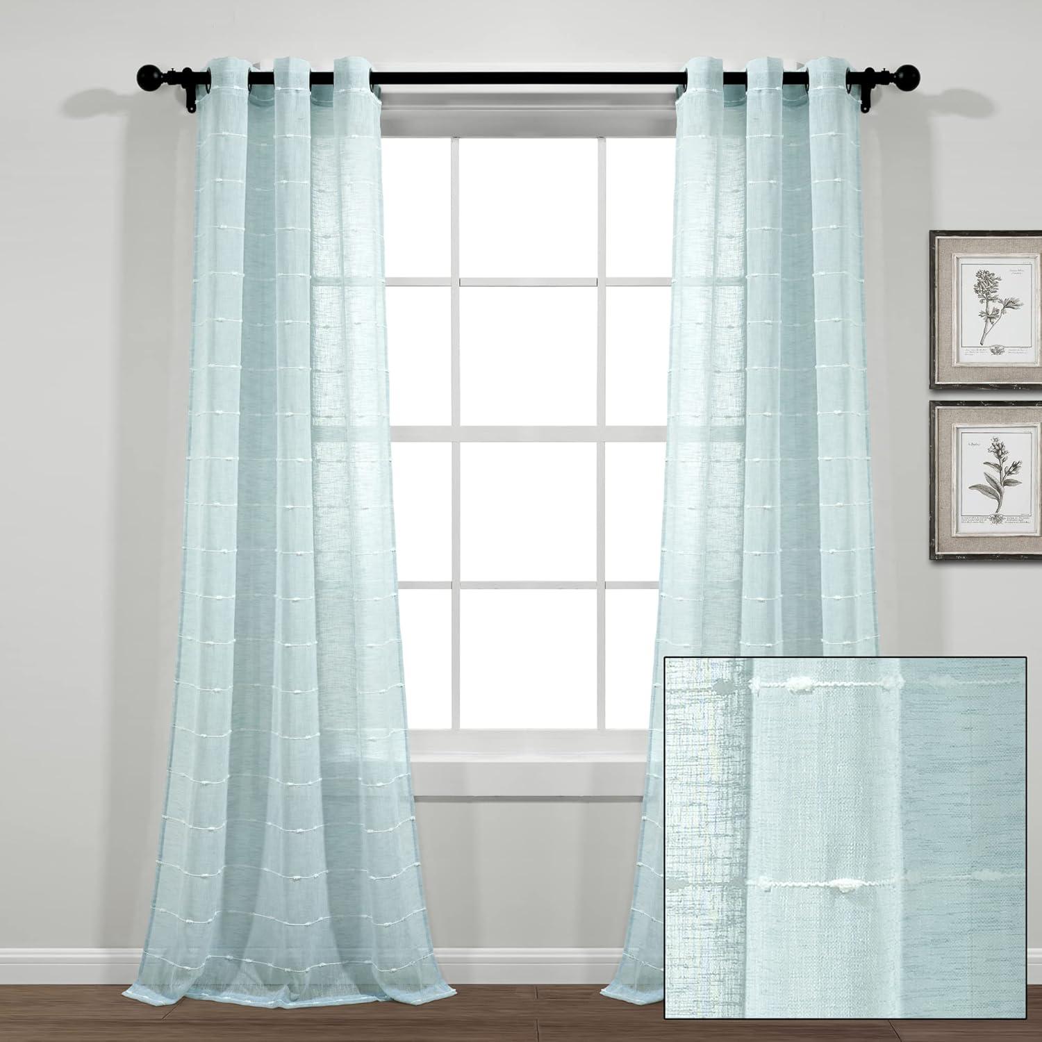 Farmhouse Textured Polyester Sheer Curtain Pair (Set of 2)