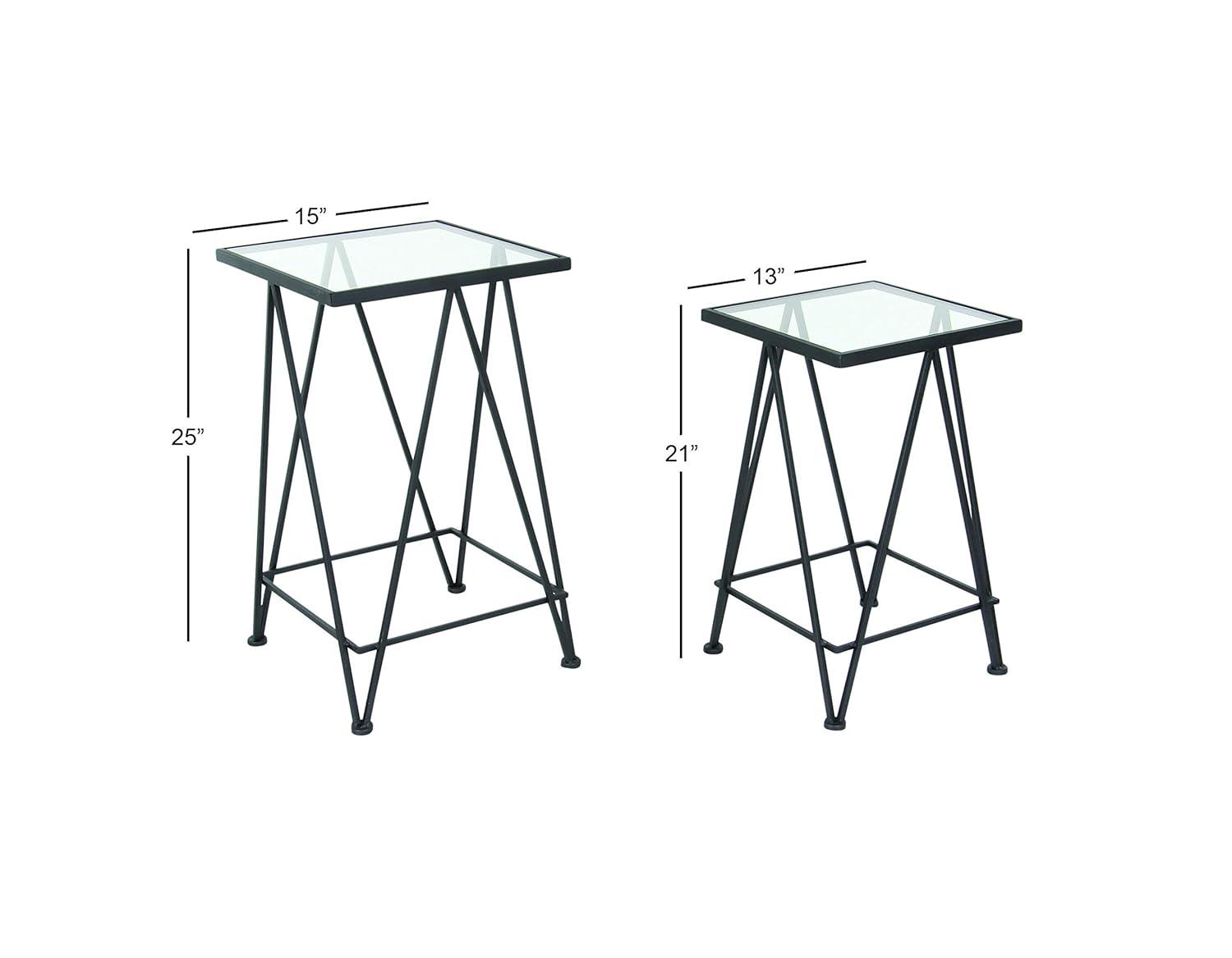 DecMode 15" x 26" Gold Metal Accent Table with Mirrored Glass Top, 2-Pieces