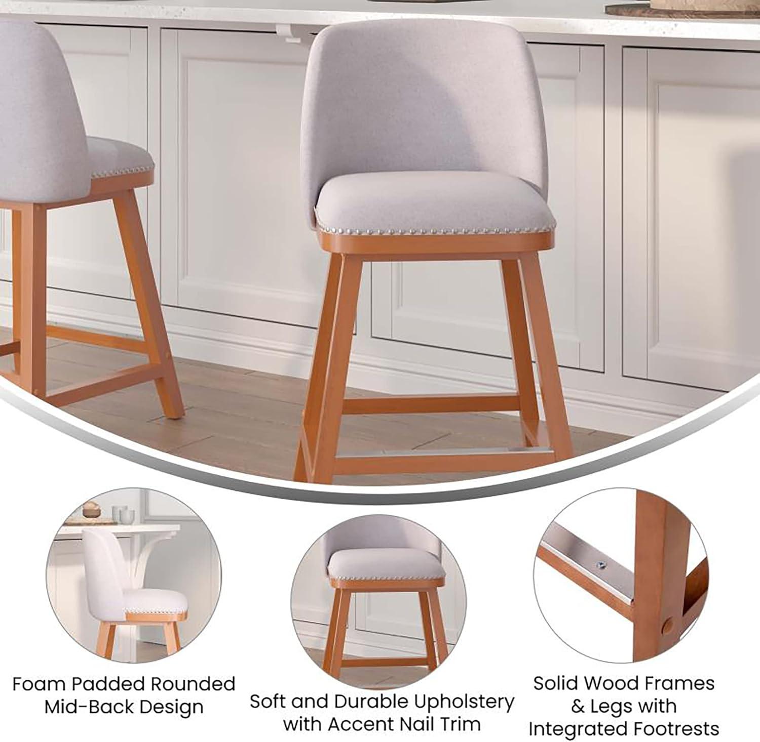 Flash Furniture Julia Set of 2 Transitional Upholstered Counter Stools with Nailhead Trim and Solid Wood Frames