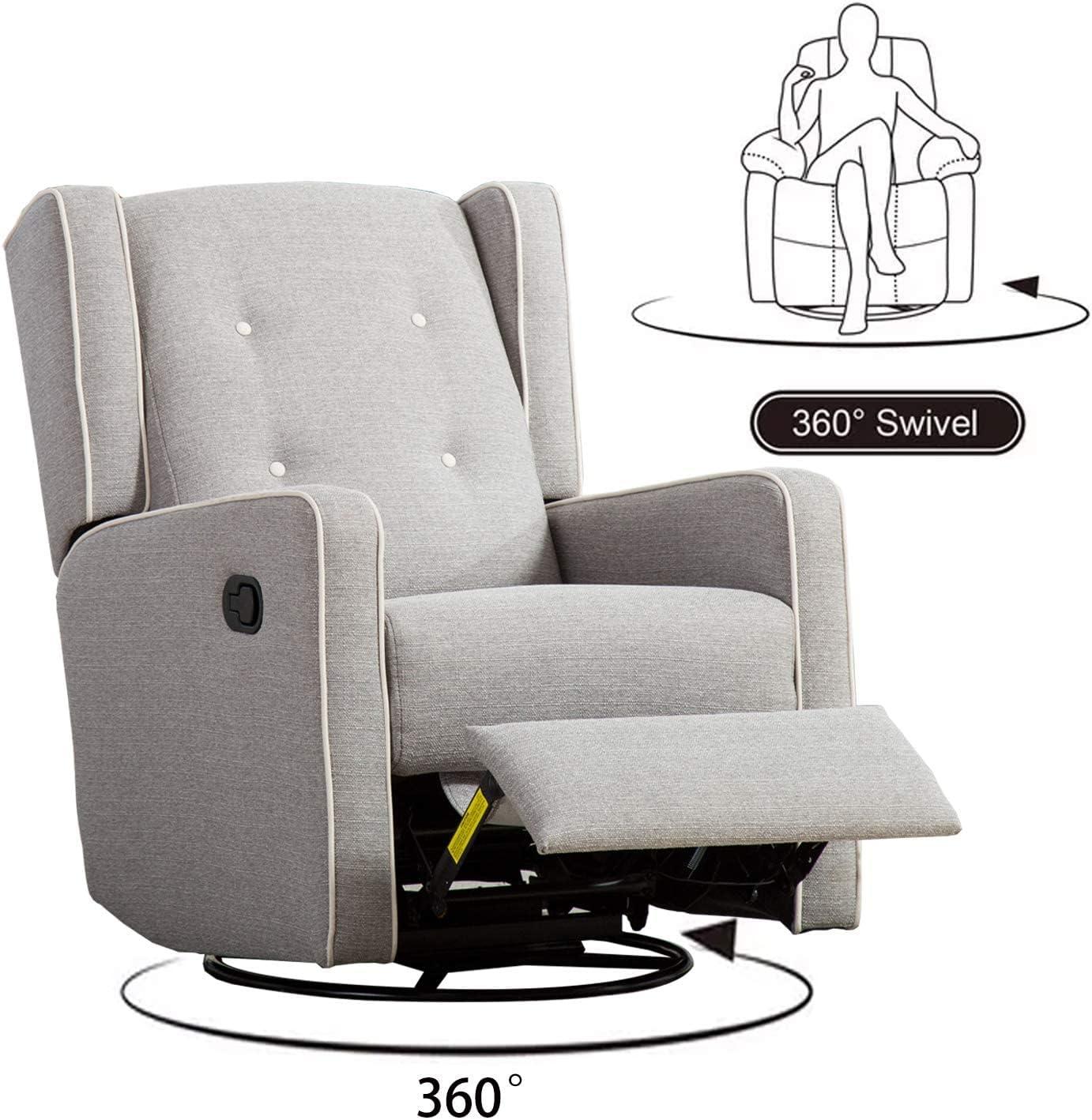 Bonzy Home Swivel Rocker Recliner Chair, Manual Reclining Chair, Single Seat Reclining Chair, Gray