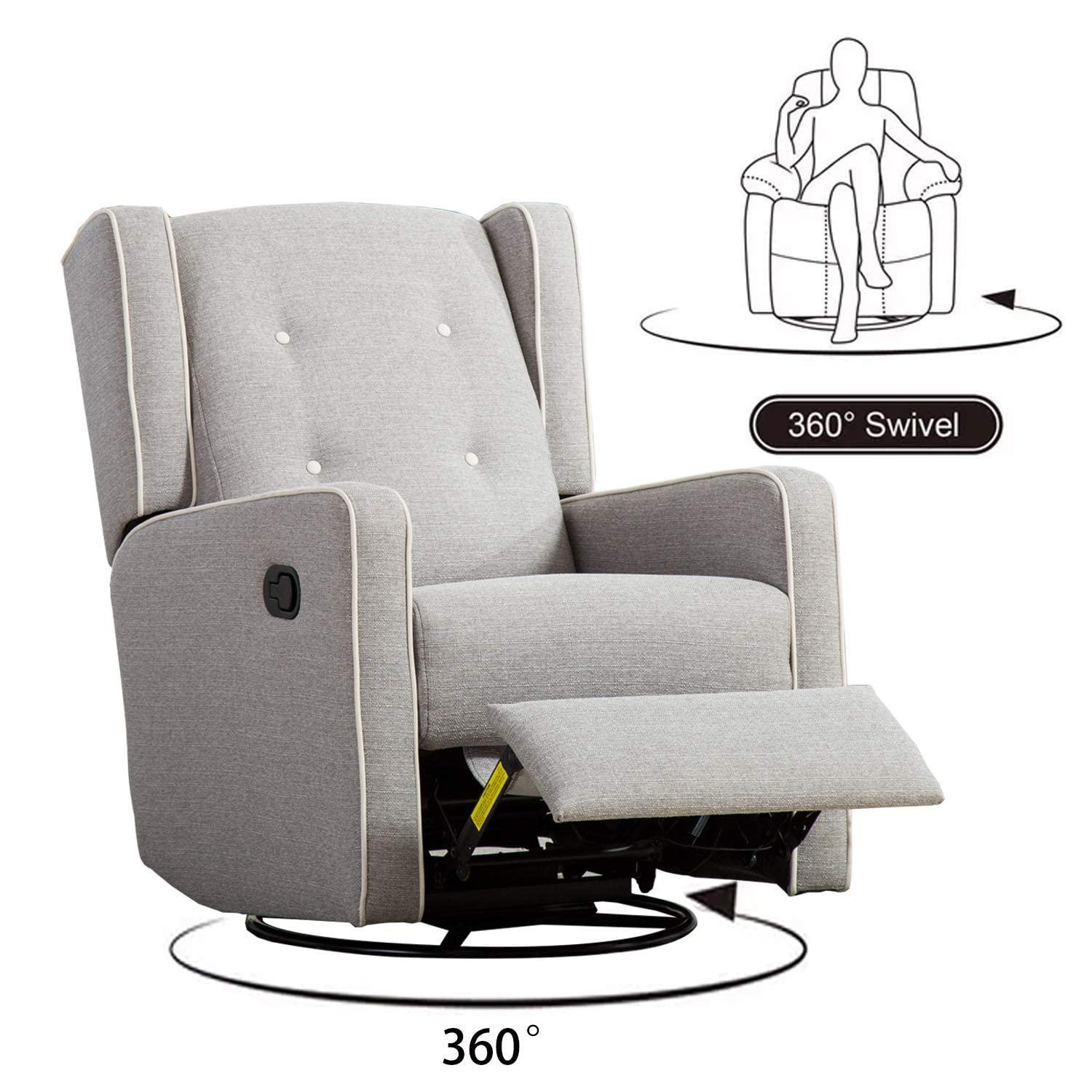 Bonzy Home Swivel Rocker Recliner Chair, Manual Reclining Chair, Single Seat Reclining Chair, Gray