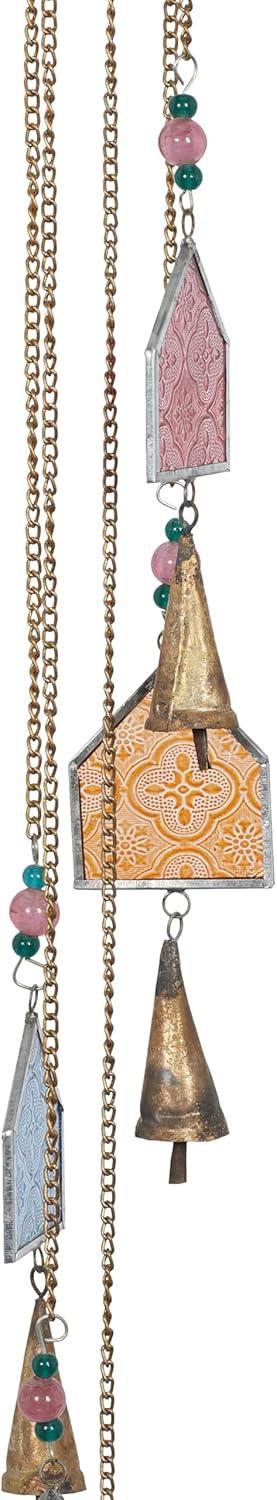 DecMode 41" Blue Glass Bottle Windchime with Beads and Cone Bells