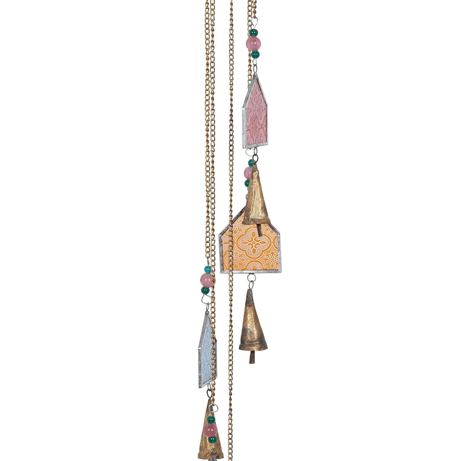 DecMode 41" Blue Glass Bottle Windchime with Beads and Cone Bells