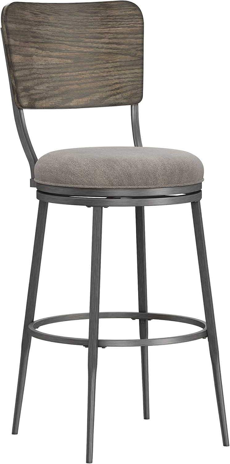 Gray Wood and Metal Swivel Bar Stool with Backrest