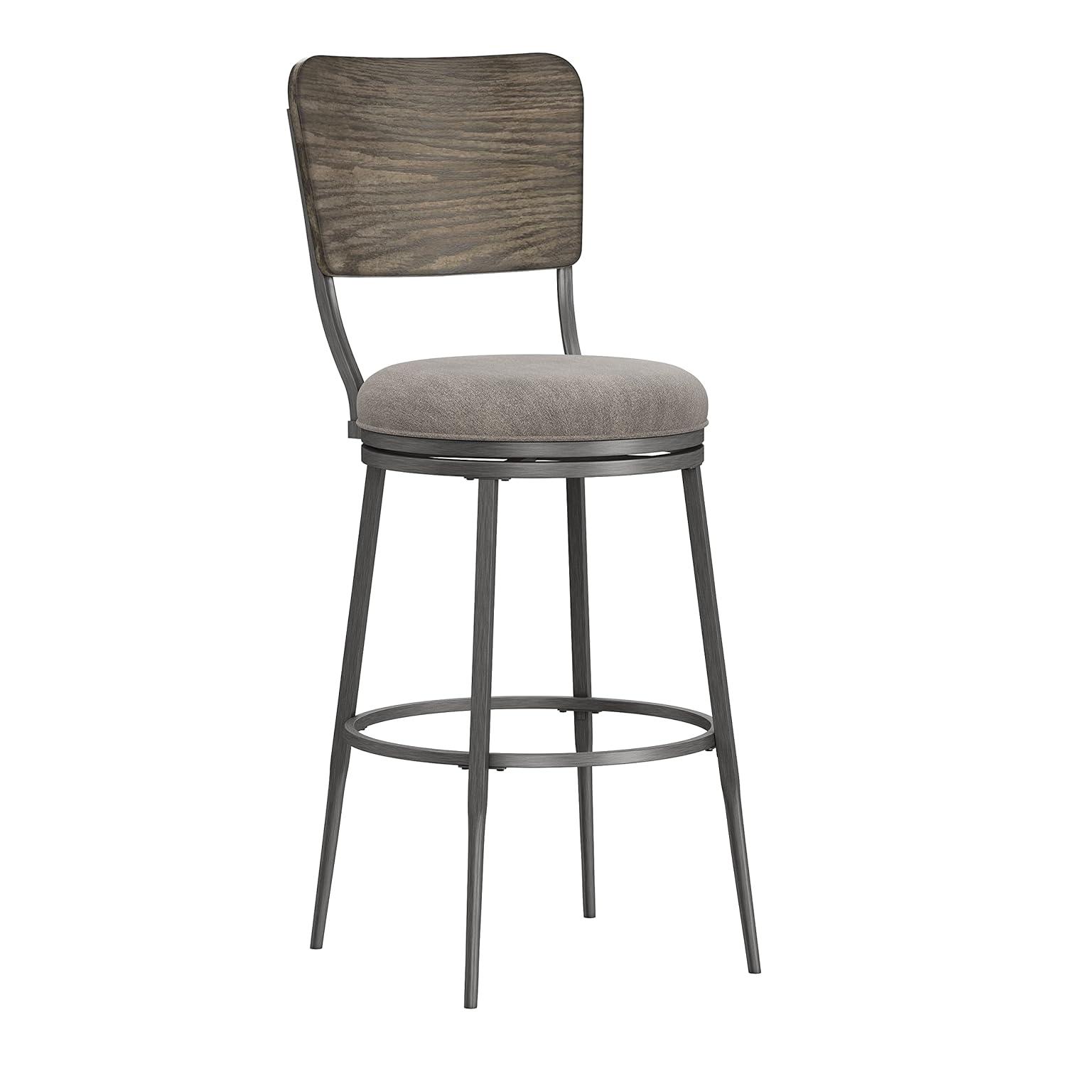 Hillsdale, Garren Metal Bar Height Swivel Stool with Wood Panel Back, Rubbed Pewter