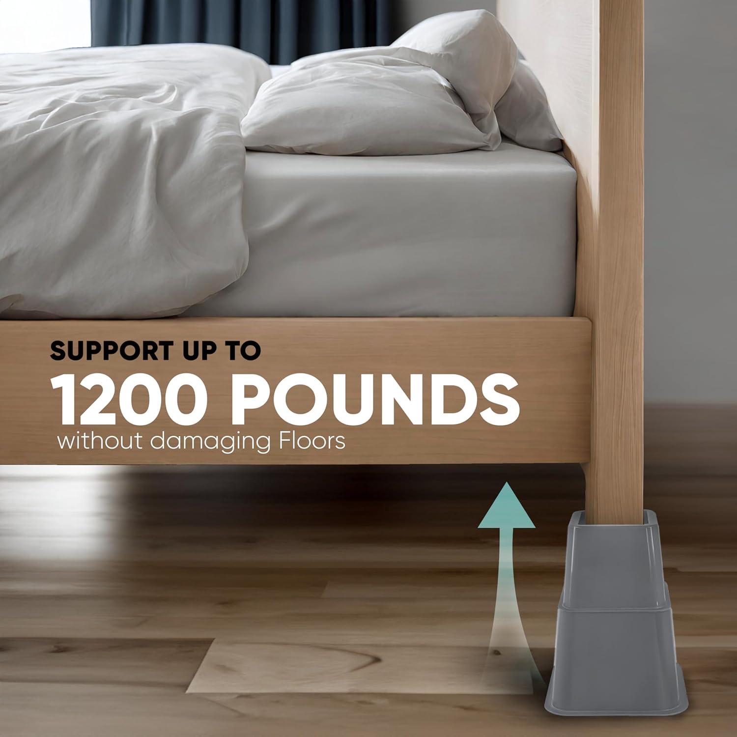 Home Intuition Bed Risers Heavy Duty Adjustable Furniture Riser 3, 5 or 8-Inch, 4 Pack, 8-Piece Set (Grey)