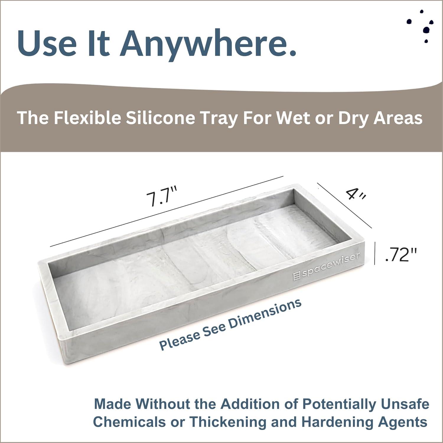 Spacewiser Countertop Vanity Tray Marble Silicone Bath Accessories Set, Marble Design