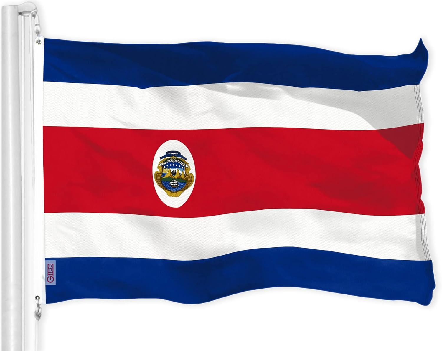 G128 - Costa Rica Costa Rican Flag 3x5 ft Printed Brass Grommets 150D Quality Polyester Flag Indoor/Outdoor - Much Thicker and More Durable than 100D and 75D Polyester