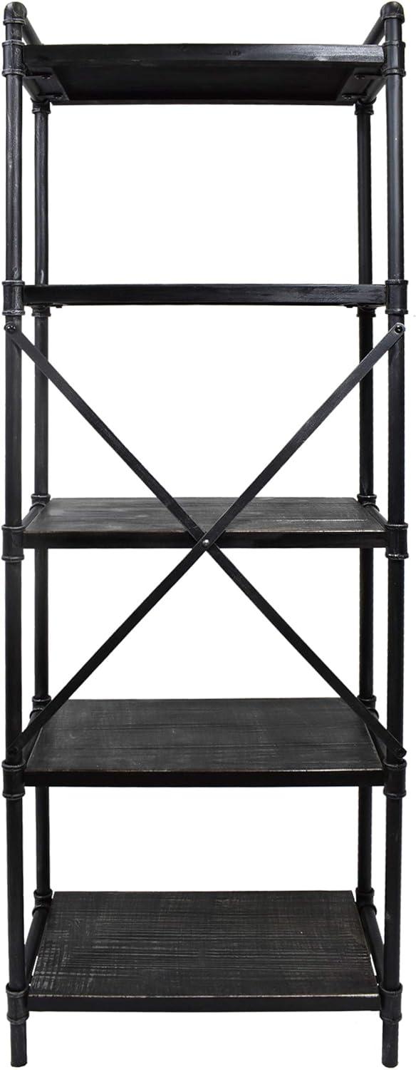 Sleek Industrial Gray Iron and Pewter Five-Shelf Bookcase