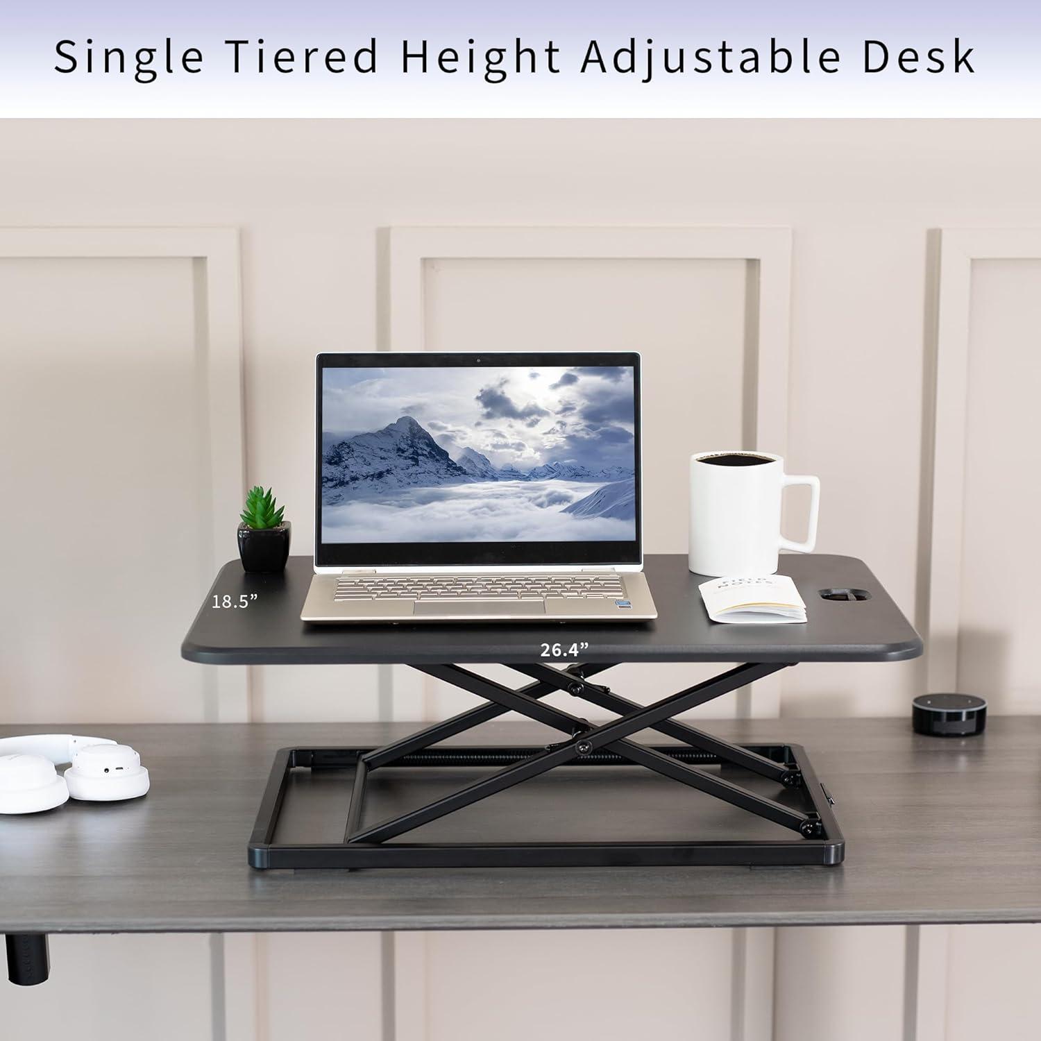 Compact Black 26" Ultra Slim Adjustable Standing Desk Converter