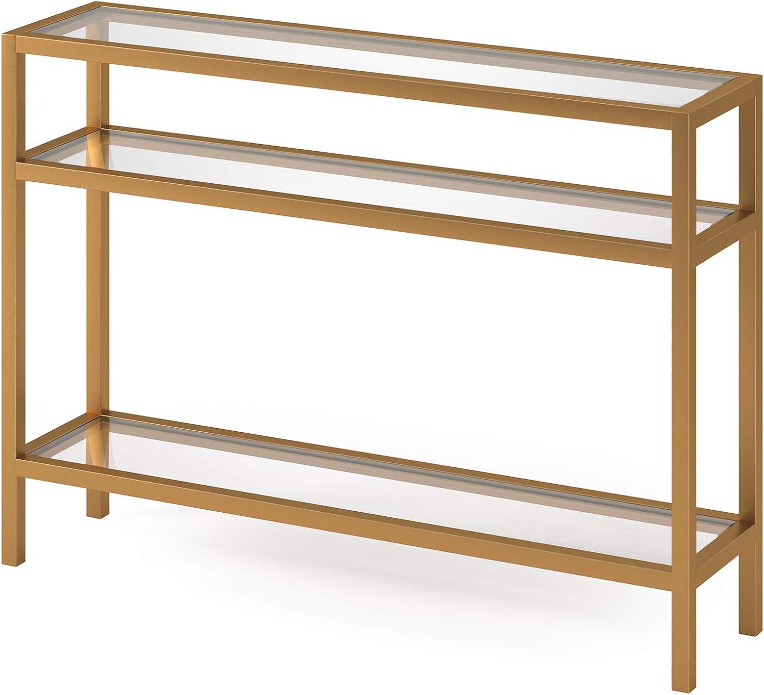 Henn&Hart 42" Brass Finish Metal/Glass Console Table