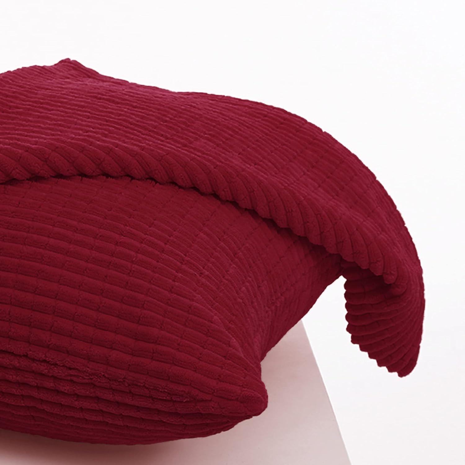 Deconovo Holiday Decorative Throw Pillow Covers with Stripes, 22x22 inch, Solid Color Corduroy Cushion Covers for Bedroom, 22x22 in, Wine Red, Set of 2