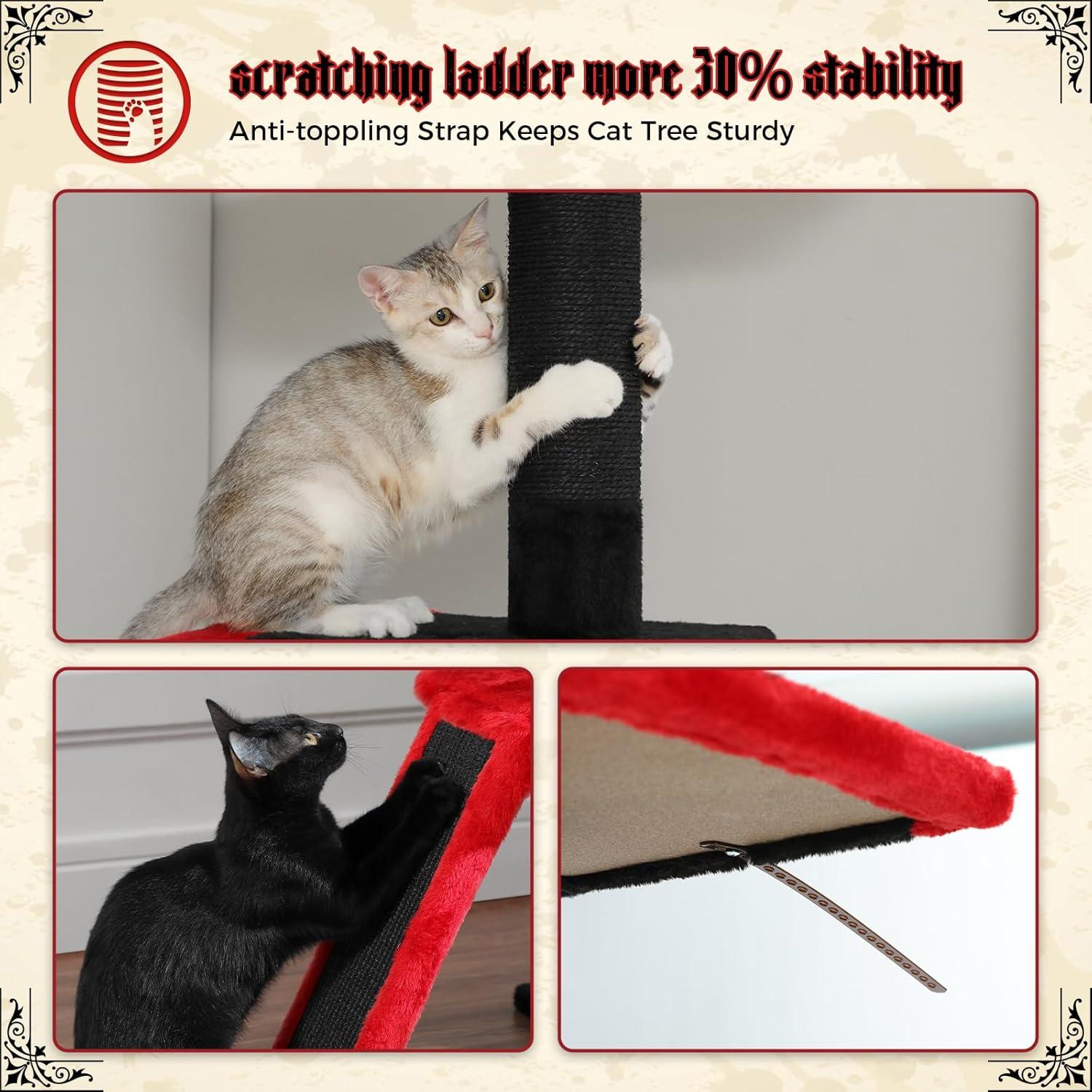 Adjustable Height Floor To Ceiling 5-Tier Tall Cat Tree Tower For Indoor Cats With Cat Condo, Cat Scratching Post And Cat Ladder