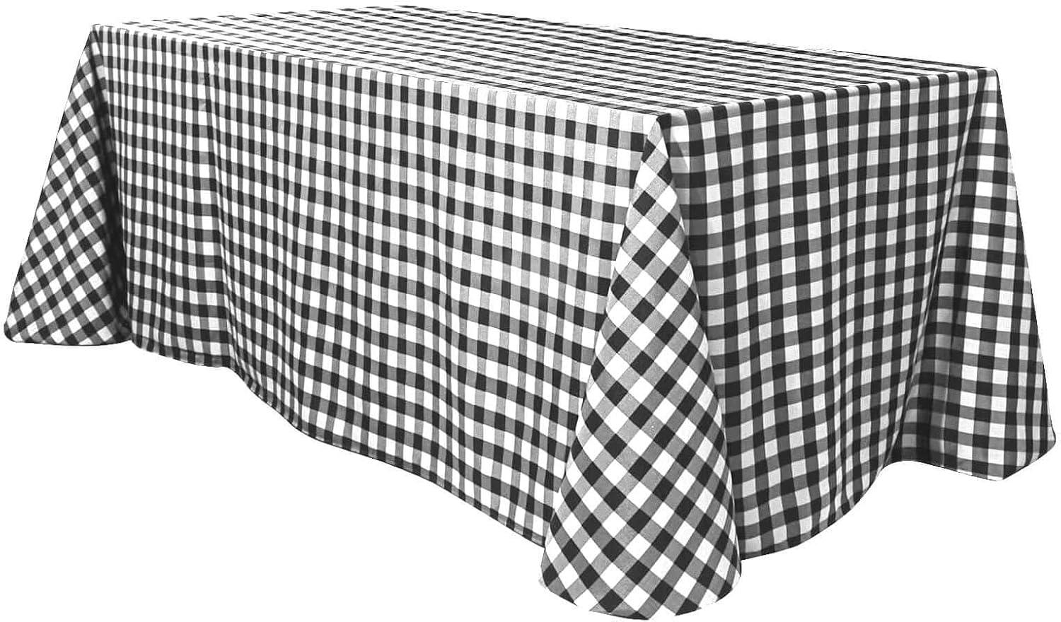 Black and White Checkered Polyester Picnic Tablecloth 90x132"