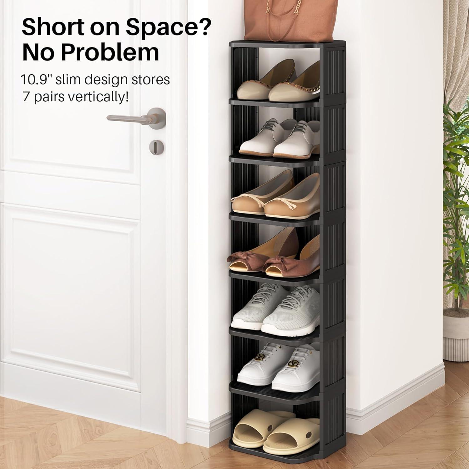 Kitstorack Vertical Shoe Rack: 8 Tiers Stackable Shoe Rack for Closet DIY Free Standing Shoe Organizer Small Shoe Shelf for Small Spaces and Narrow Spaces Plastic