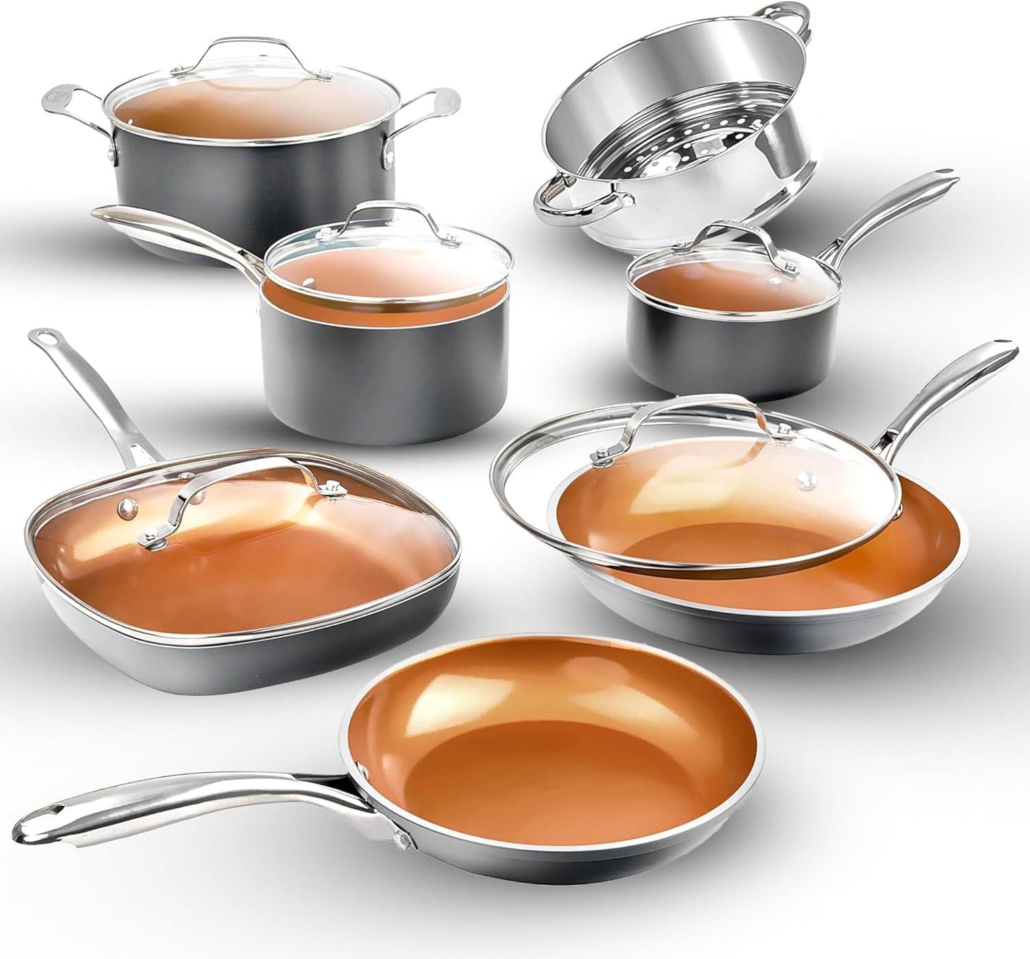 12-Piece Nonstick Stainless Steel Cookware Set with Glass Lids