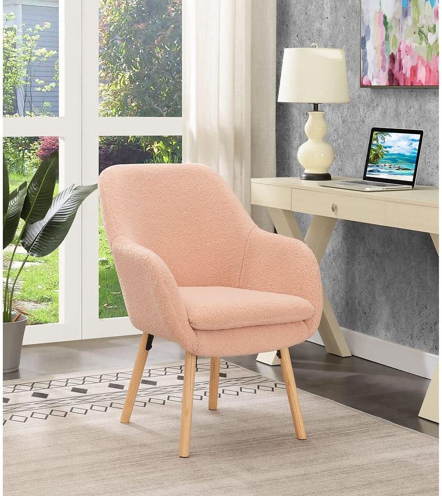 Blush Velvet Wingback Transitional Accent Chair with Wood Legs