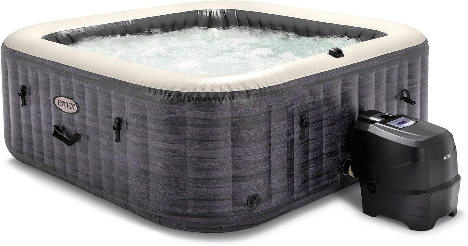 Intex PureSpa Plus Portable Inflatable Square Hot Tub Spa with 190 Bubble Jets and Built In Heater Pump