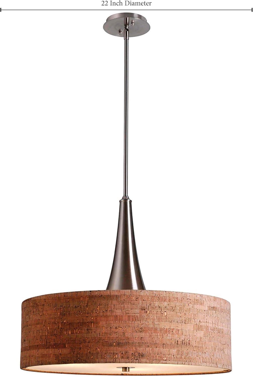 Bulletin Flared 22" Brushed Steel Pendant with Cork Shade