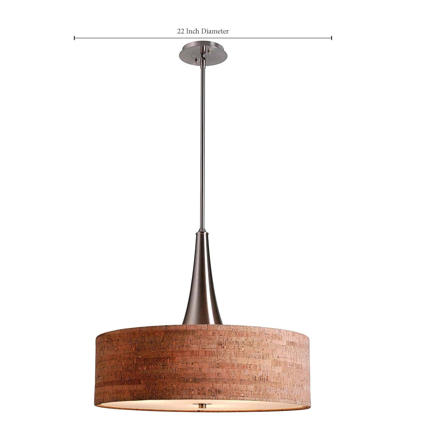 Kenroy Bulletin 3 Light Pendant: Ceiling Lamp, Dining Room Fixture, Cork Drum Shade, UL Listed