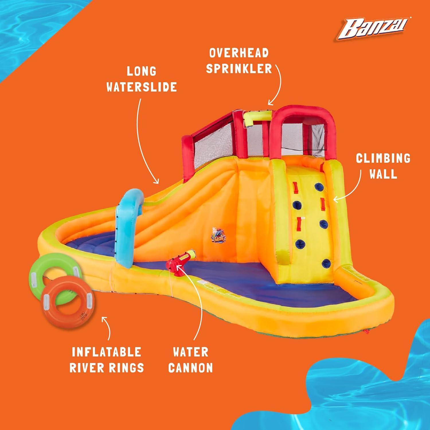Banzai Banzai Kids Inflatable Outdoor Lazy River Adventure Water Park Slide and Pool