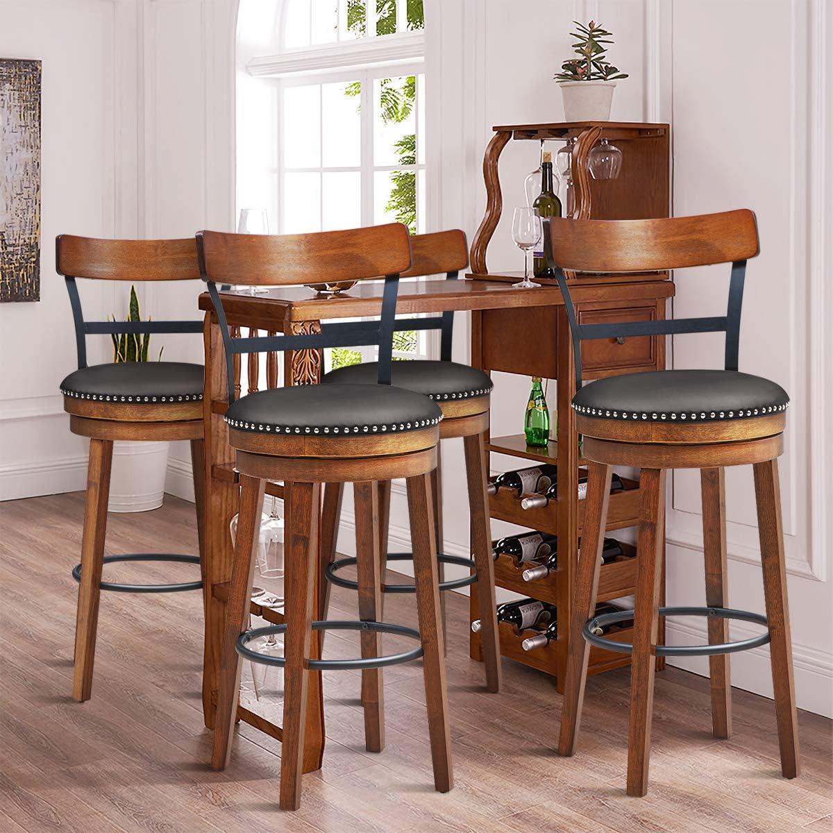 Costway Set of 2/4 BarStool 30.5'' Swivel Pub Height Dining Chair with Rubber Wood Legs