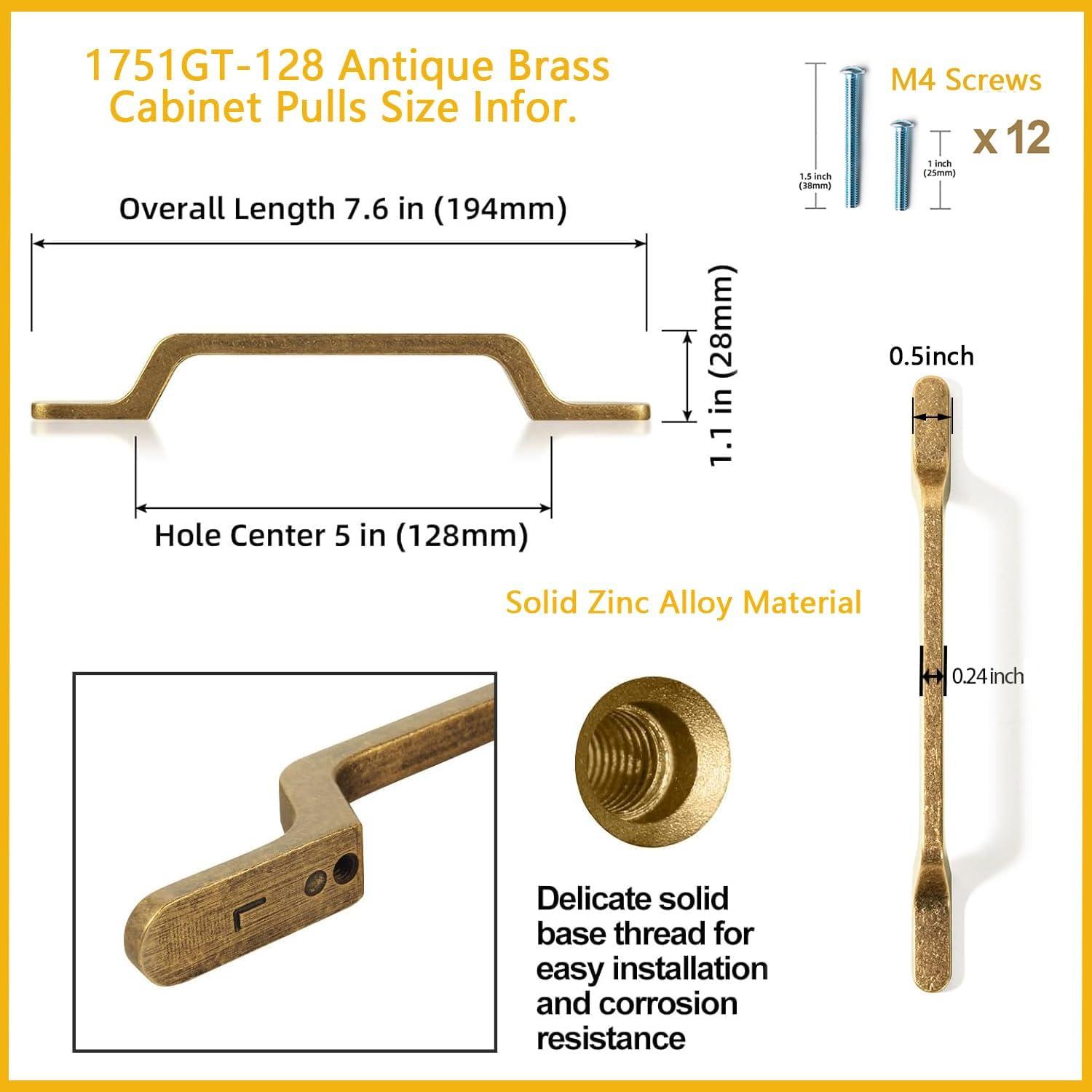 Goo-Ki 6 Pack 5" Hole Center Antique Bonze Cabinet Pulls - Antique Brass Drawer Pull for Dresser Cupboard , Vintage Bronze Bar Handles Kitchen Hardware for Bathroom Closet Wardrobe ,1751-GT-128