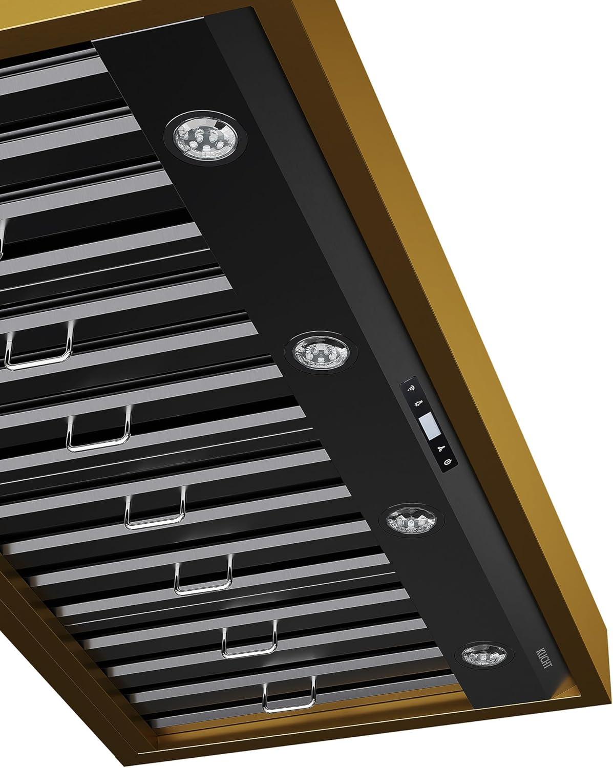 48 in. 800 CFM Wall Mounted Range Hood with Gold Accents