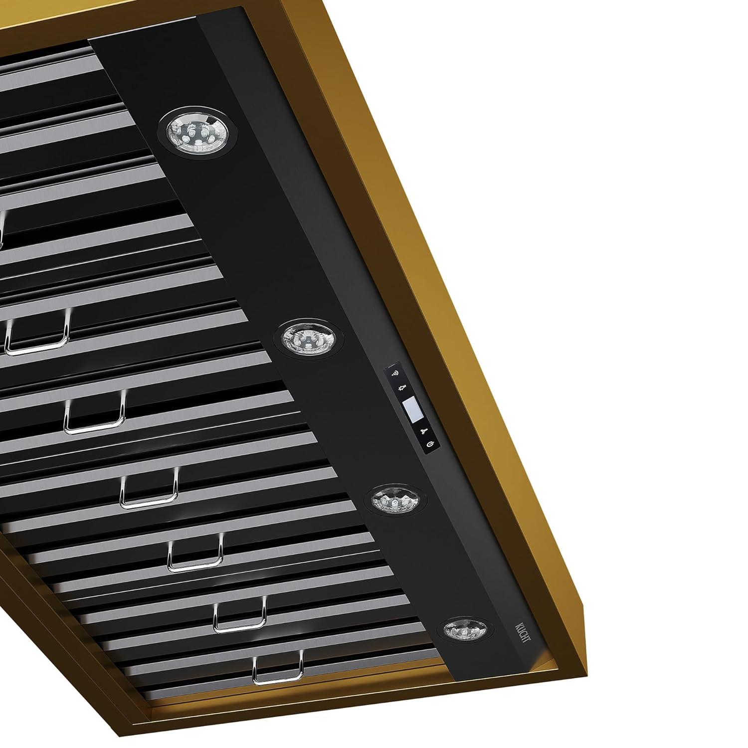 48 in. 800 CFM Wall Mounted Range Hood with Gold Accents